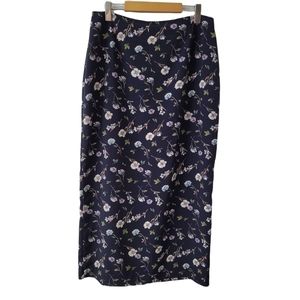 𝅺vintage Navy Blue Pink Yellow Pastel Floral Maxi Skirt High Waist Size 13